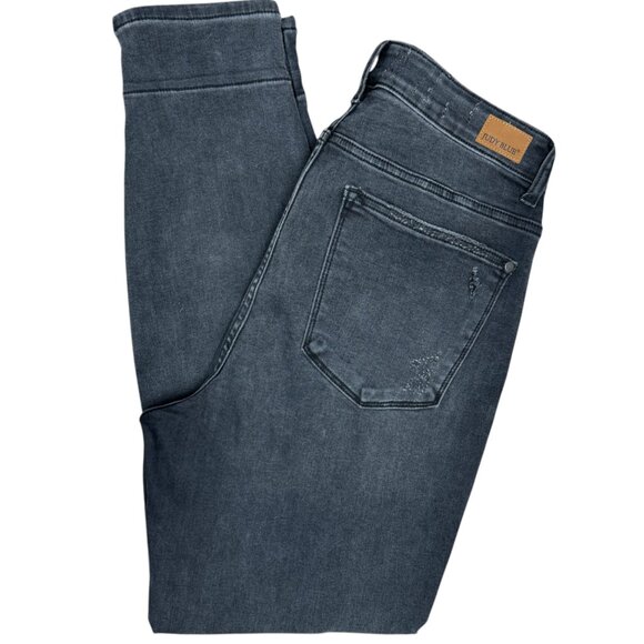 EUC Women's JUDY BLUE Rayann Buffalo Plaid Patch Jeans Faded Black | Size 14 W - Picture 5 of 13